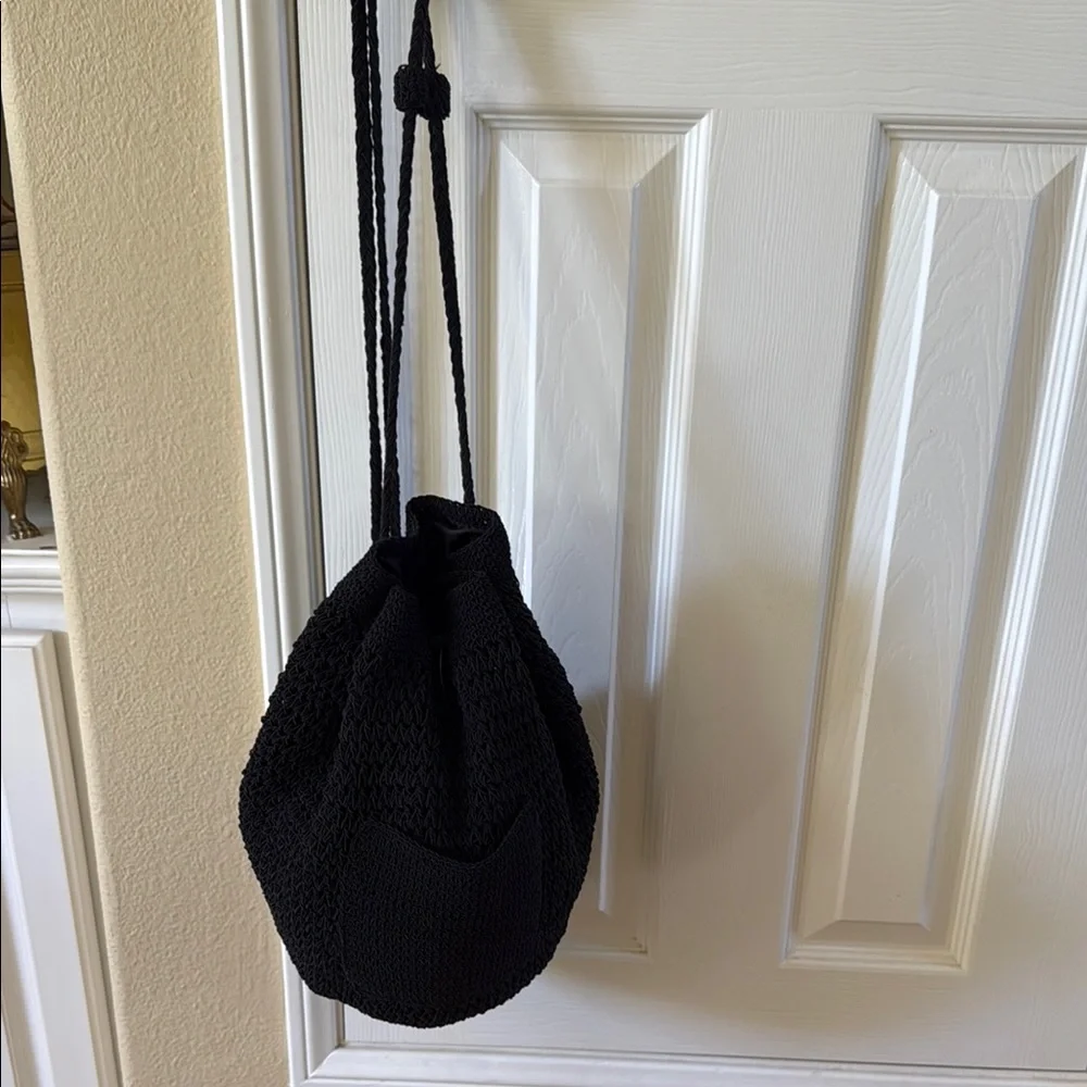 Chic Black Crochet Backpack vintage new with tags